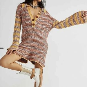 FREE PEOPLE Ribbed Knit 🧶 Sweater Wendy Romper. Heavy Knit & Beautiful! Size L